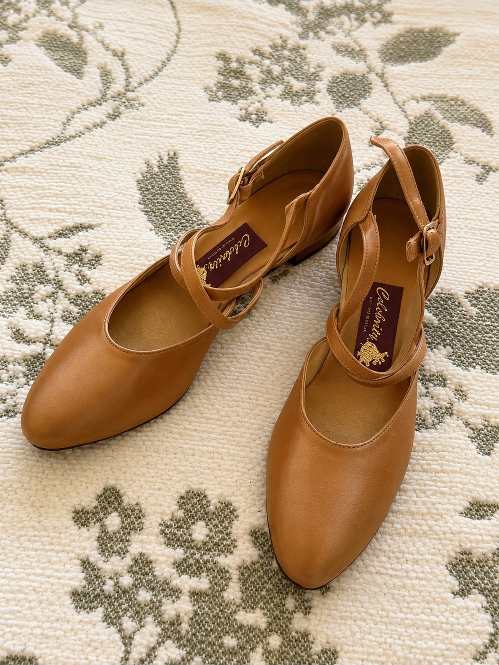 Celebrity Professional dancing shoes Tan Leather Mary Jane Mules 8.5